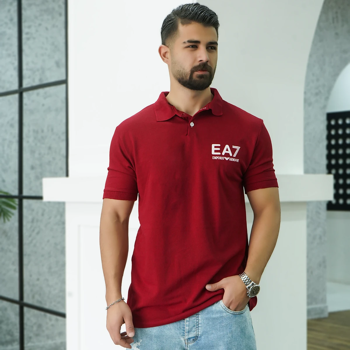 تیشرت قرمز مردانه EA7 مدل Nitan