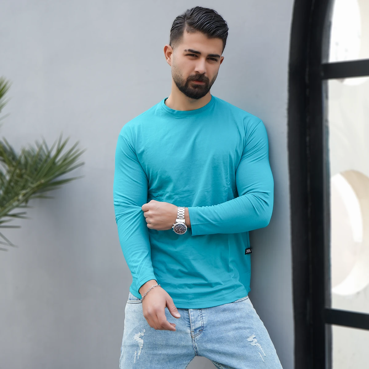 تیشرت آستین بلند سبز مردانه مدل Vala