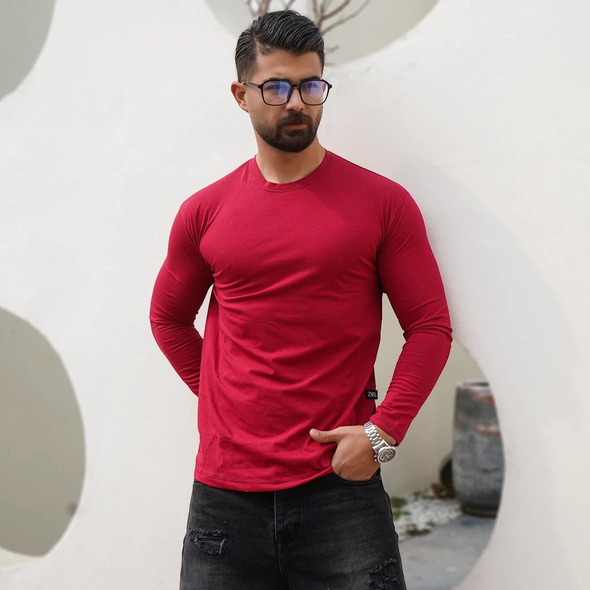 تیشرت آستین بلند قرمز مردانه مدل Vala