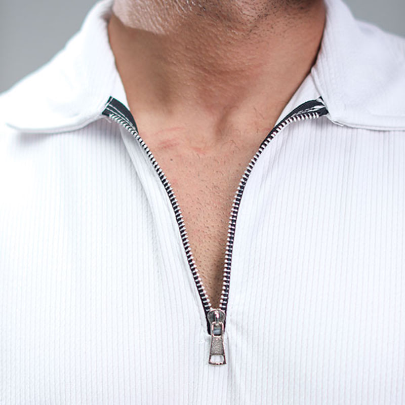 تیشرت مردانه یقه زیپ دار سفید مدل Arban