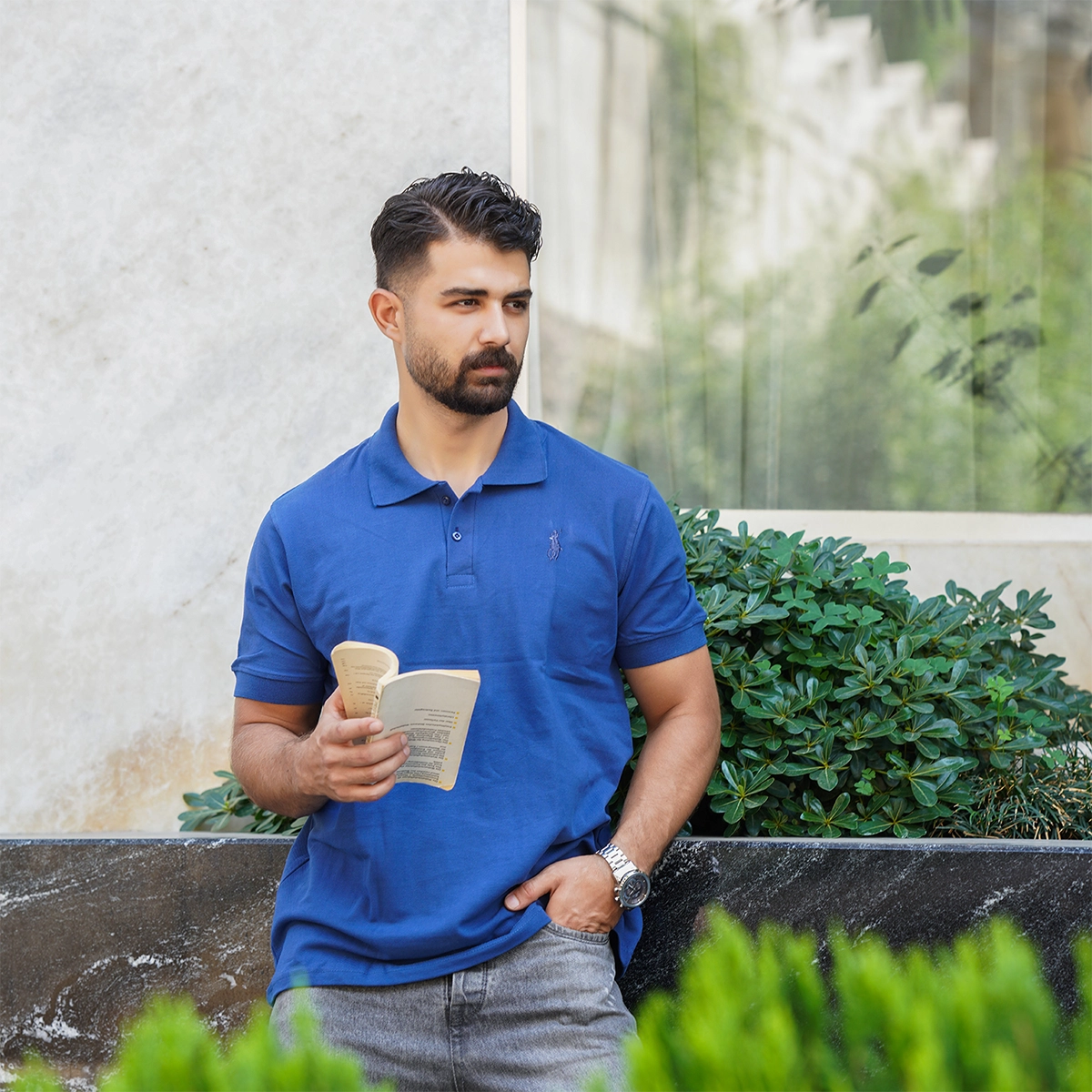 تیشرت مردانه جودون ساده آبی مدل Tiamo