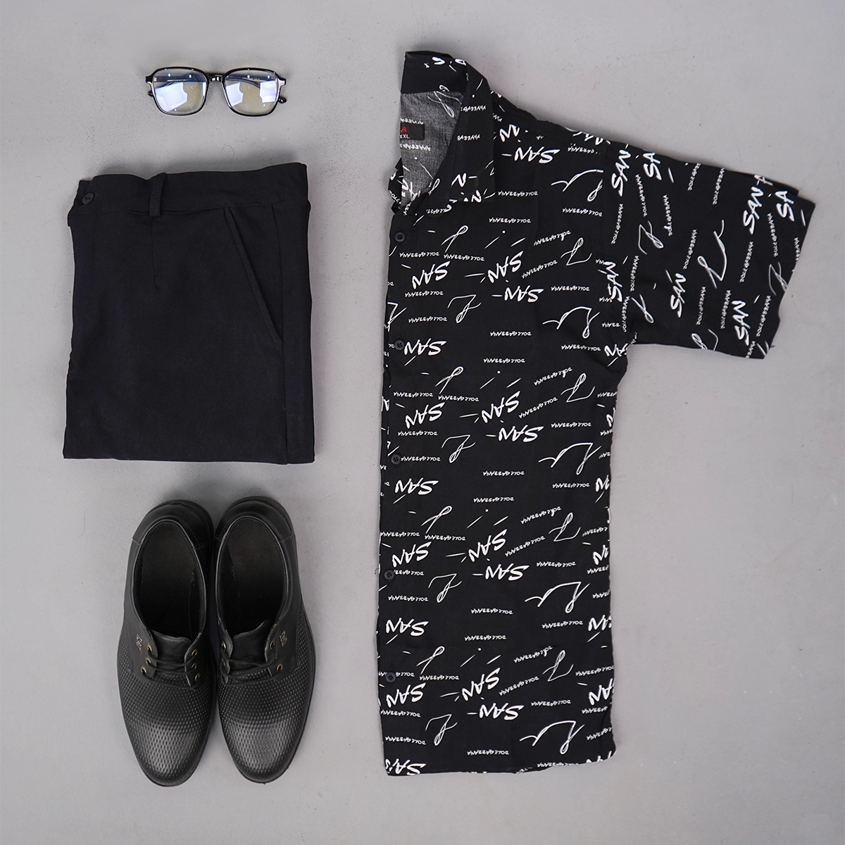 پیراهن هاوایی مشکی مردانه مدل San