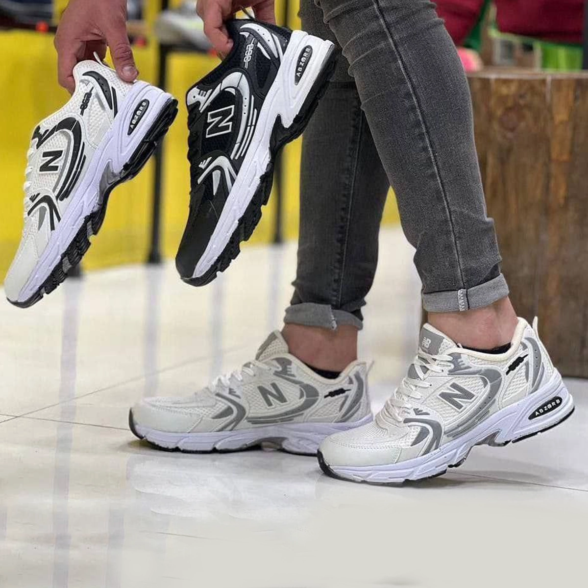 کفش ورزشی مردانه نیوبالانس سفید طوسی مدل TAKO