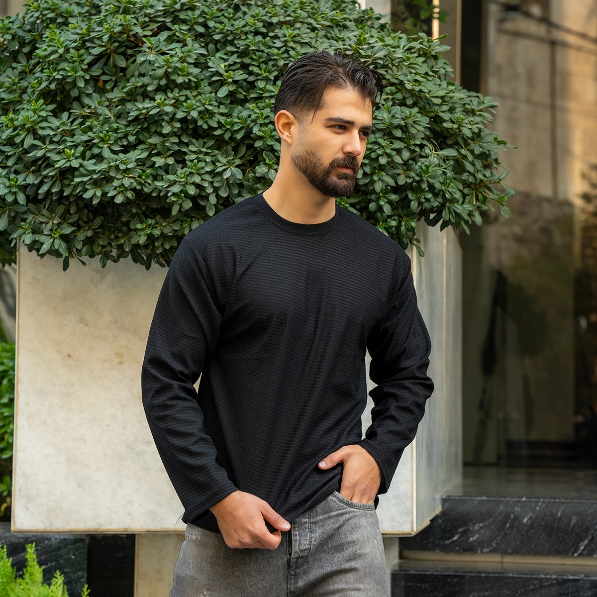 تیشرت آستین بلند مردانه مشکی مدل ARSALAN