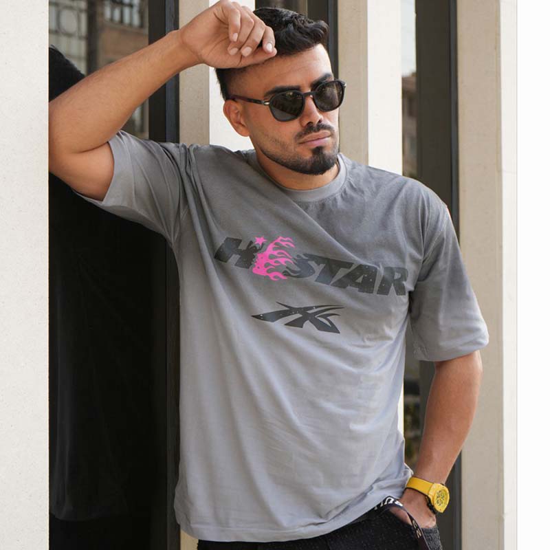 تیشرت مردانه طوسی مدل HELLSTAR