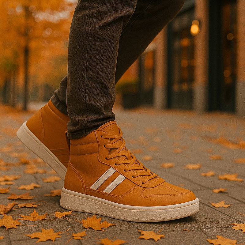 نیم بوت مردانه عسلی خطی سفید مدلMiler-عسلی