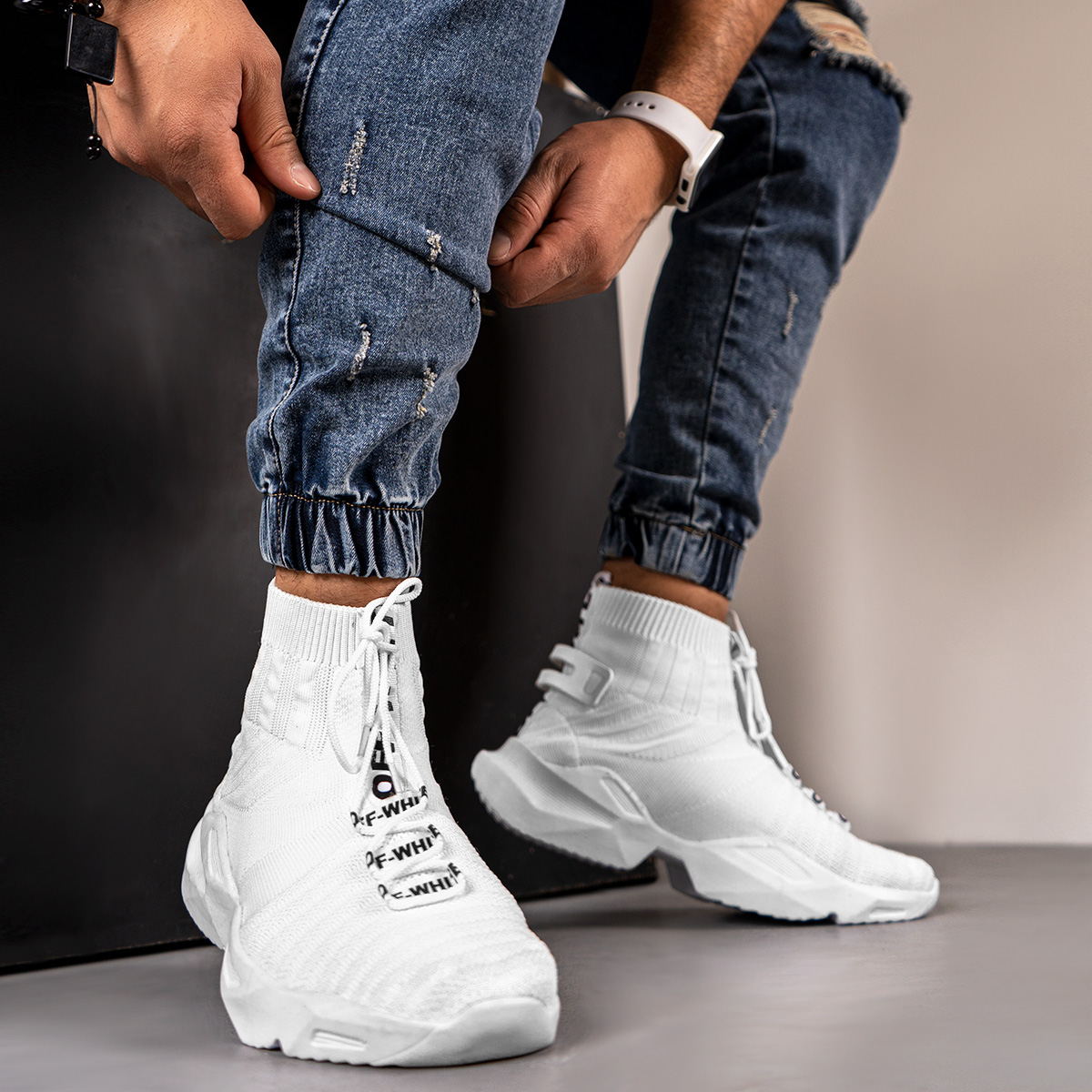 کفش ساقدار مردانه سفید مدل Sasan