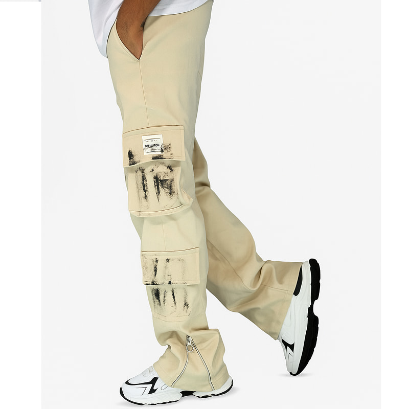 شلوار کارگو شش جیب پایین زیپ مدل sami-کرم