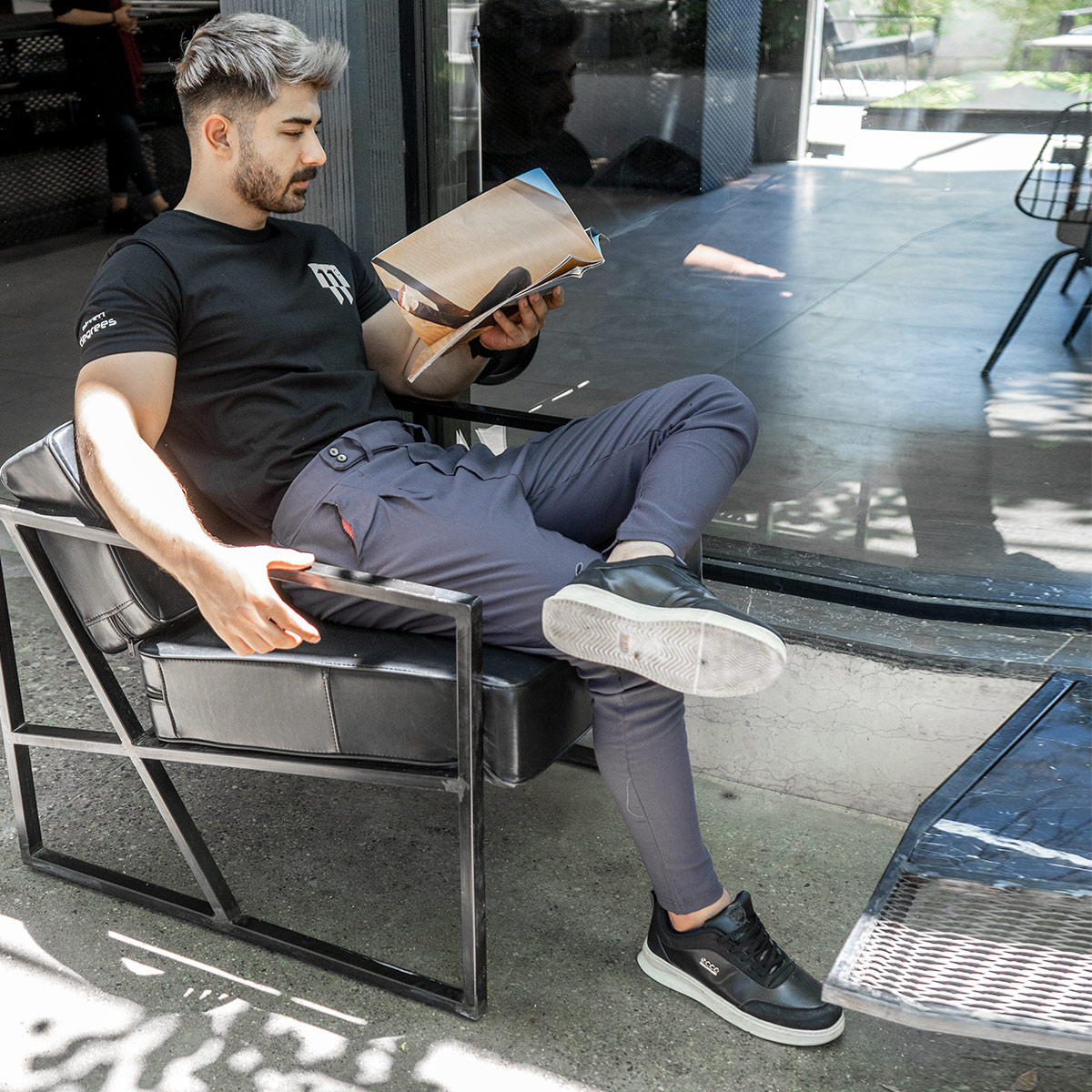 شلوار اسلش کمربندی خاکستری مردانه مدل Legans