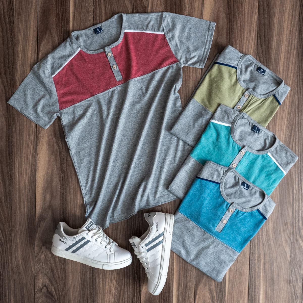 تیشرت مردانه طوسی تیره زرشکی مدل Ratim(T)