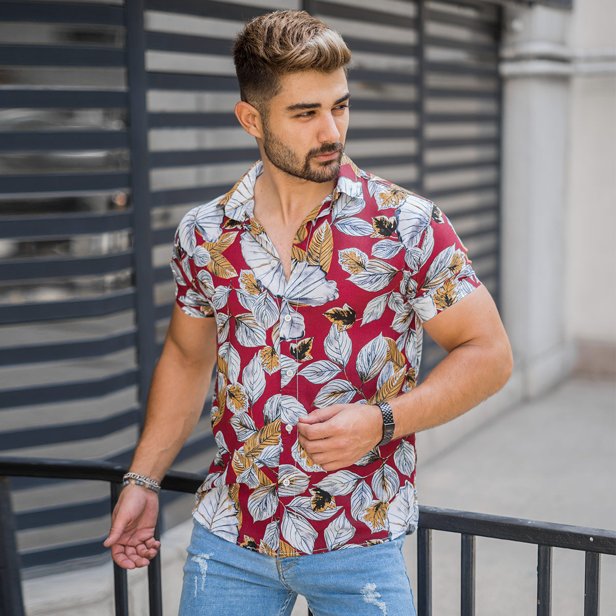 پیراهن هاوایی مردانه قرمز مدل Dena