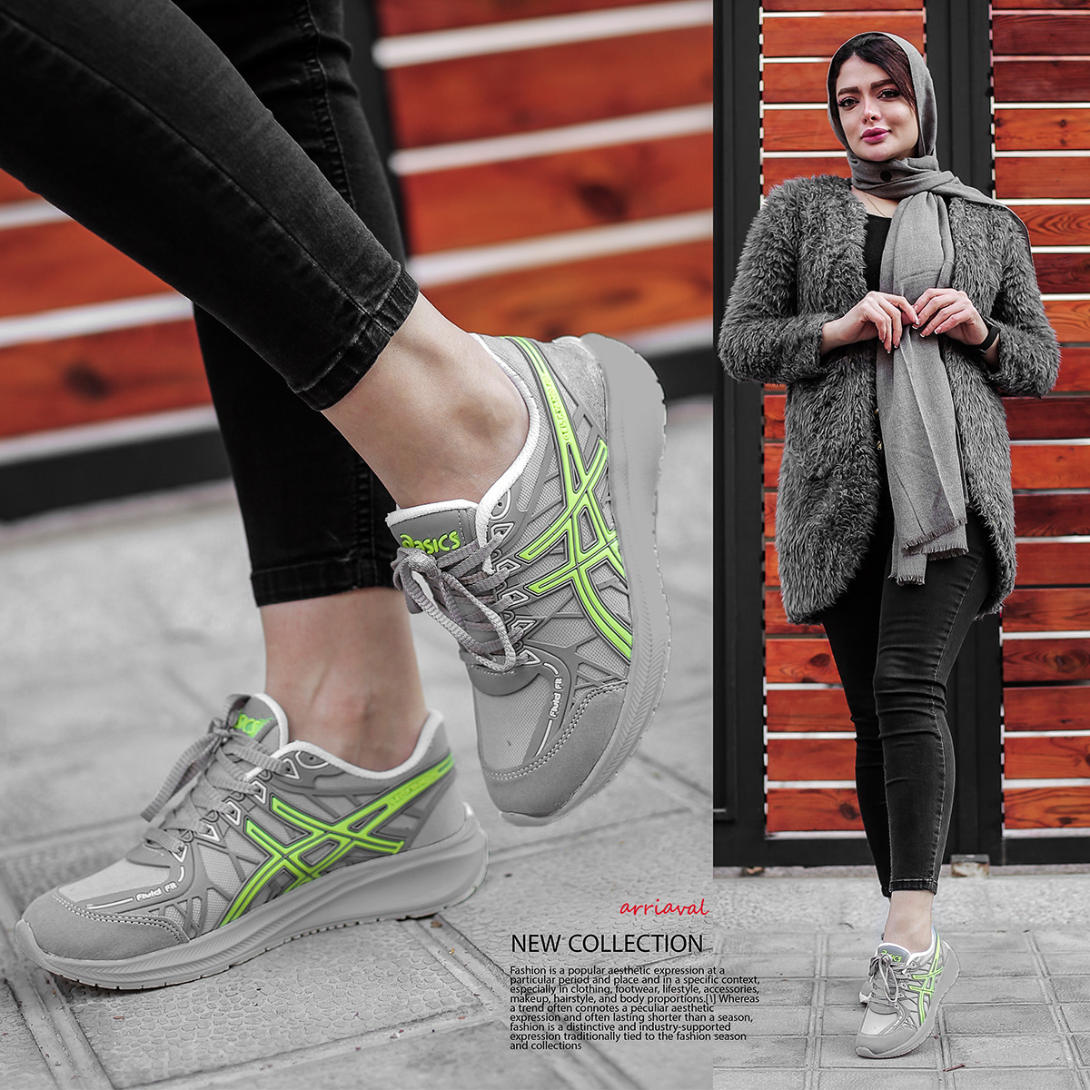 کفش ورزشی Asics زنانه طوسی سبز مدل Tina